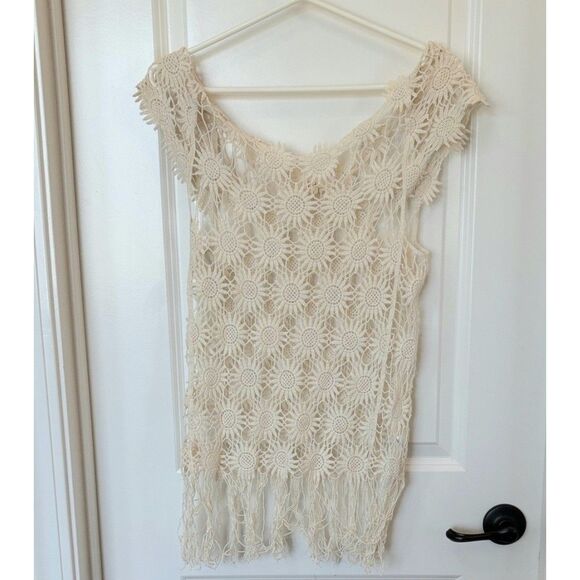Nabee Boho Crochet Fringe Top Sunflower Macrame Festival Womens Size L - Picture 2 of 4